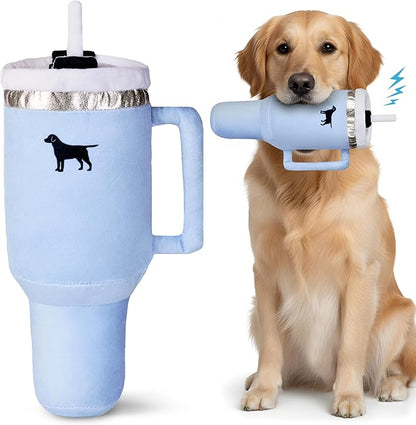 Pup Cup Tumbler Dog Toy – Cute Girl Dog Toy, Valentines & Birthday Gift, Interactive Squeaker, Fun Puppy Present Chambray Blue