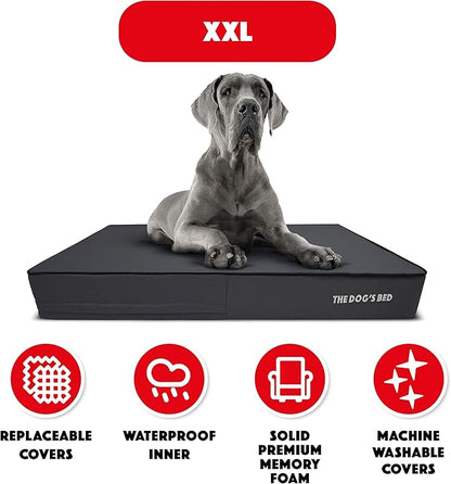 The Dog’s Bed Orthopedic Memory Foam Dog Bed, XXL Grey & Black, Waterproof, Supportive Dog Bed with Replaceable Covers, Veterinary Approved