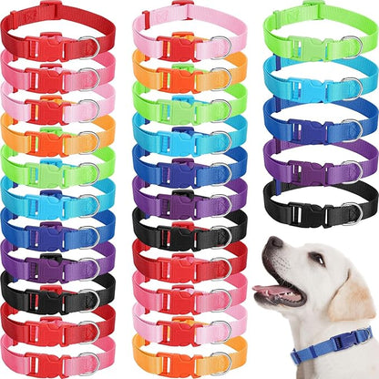 Amylove 27 Pcs Dog Collar Bulk Adjustable Nylon Puppy Collar for Small Medium Large Dogs Multiple Pet with Quick Release Buckle for PET Travel Walk Daily(Large,Cute Colors)