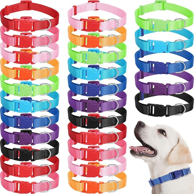 Amylove 27 Pcs Dog Collar Bulk Adjustable Nylon Puppy Collar for Small Medium Large Dogs Multiple Pet with Quick Release Buckle for PET Travel Walk Daily(Medium,Bright Colors)