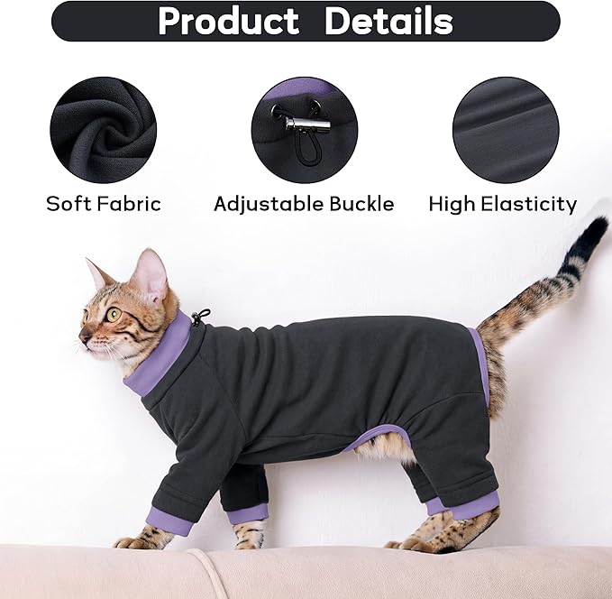 PUMYPOREITY Sticky Hair Cat Clothes, Prevent Hair Loss Cat Pajamas, Soft Cat Sweaters for Cats Only, Cat Hair Sticky Onesie, Cat Recovery Suit After Surgery, Black, 2XL