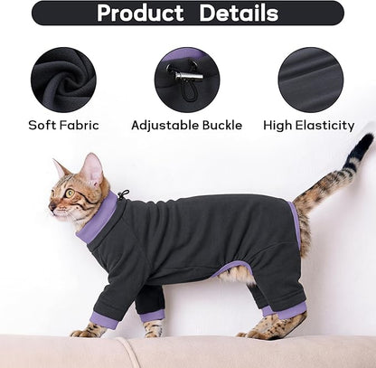 PUMYPOREITY Sticky Hair Cat Clothes, Prevent Hair Loss Cat Pajamas, Soft Cat Sweaters for Cats Only, Cat Hair Sticky Onesie, Cat Recovery Suit After Surgery, Black, L