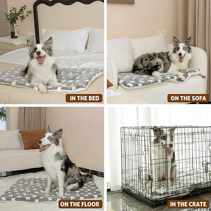 Mora Pets Dog Crate Pad - Ultra Soft Pet Bed With Cute Star Print, Washable Mat for Large Medium Small Dogs, Reversible Fleece Kennel Liner, Cat Bed 23 x 18 Inch Grey