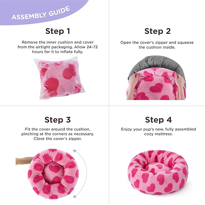 LE SURE Donut Small Dog Bed - Round Cat Beds Indoor Calming Valentine's Day Gift for Pets, Washable Cute Home Decor Beds with Jacquard Shaggy Plush & Anti Slip Bottom, 23 Inch, Lover Hearts