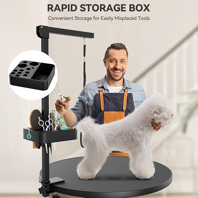 YITAHOME Electric Lift Dog Grooming Table 24" Rotating Desktop Pet Grooming Table for Dogs at Home, Adjustable Overhead Arm & Tool Organizer Dog Grooming Station, Black