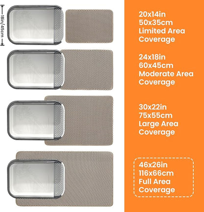 Petinstinct Jumbo Cat Litter Mat, 46x26 Inches Double Layer Honeycomb Litter Trapping Mat, Non Slip Waterproof Urine Proof Extra Large Cat Litter Box Mat, Kitten Supplies and Essentials, XXL, Beige