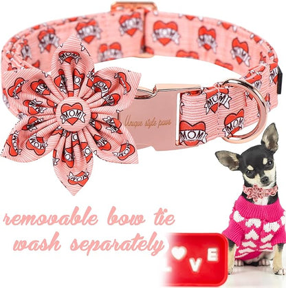 Unique Style Paws Valentiene's Day Dog Collar with Flower Heart Print Cotton Dog Collars Collar for Small Medium Large Dogs New