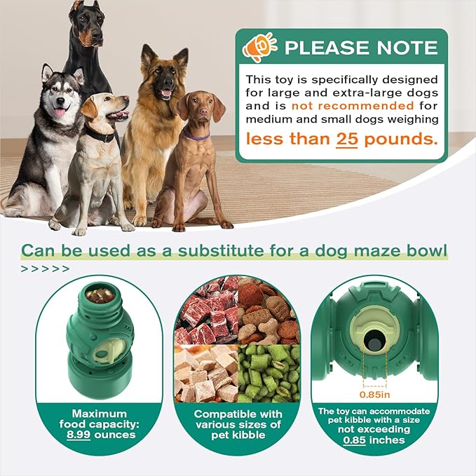 KADTC Extra-Large Size,Durable Rolling Giggle Dog Treat Dispenser Toy,U.S. Brand,Design,Indestructible Giggling Bone Slow Puzzle Feeder Food Dispensing Toys for Large Aggressive Chewers Breeds Dogs