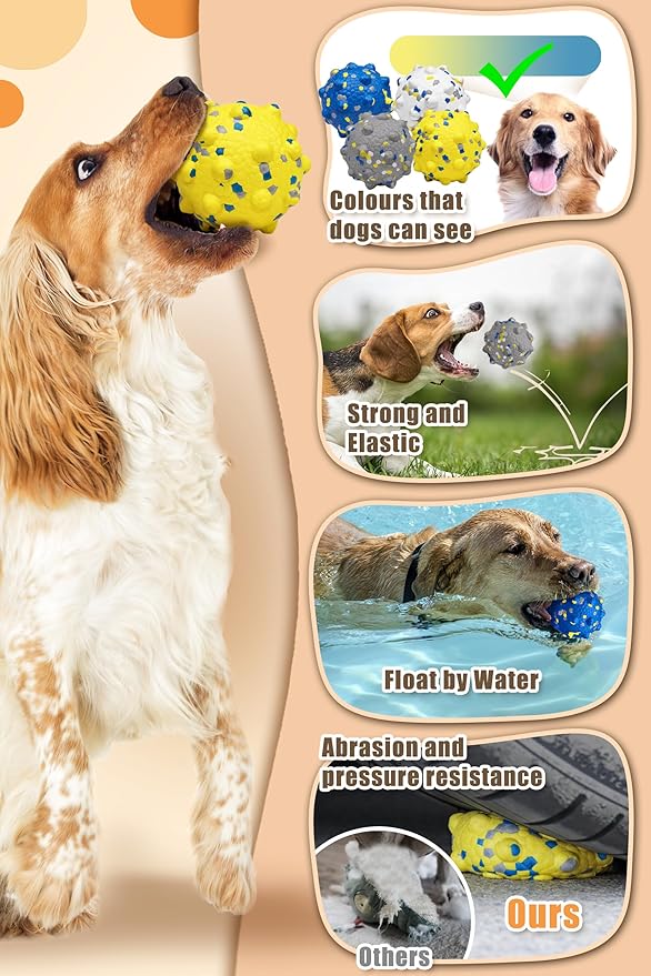 Moonorange 3.7'' Dog Balls for Dogs Aggressive Chewers Indestructible Tennis Durable Bouncy Interactive Dog Toy for Fetch Game Floating Balls (Blue Large)