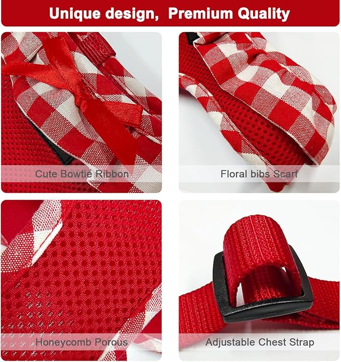 SuperBuddy Upgraded Soft Mesh Dog Harness, Super Breathable Lightweight Pet Harnesses for Puppy Dogs Outdoor Walking, Red Dog Harness -Small