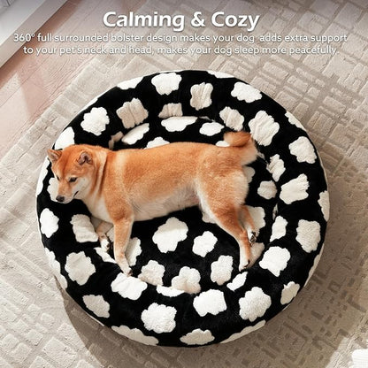 JOEJOY Donut Dog Bed Medium Size Dog, Cute Round Calming Pet Bed with Removable Washable Cover, Orthopedic Puppy Bed with Jacquard Shaggy Plush & Non Skid Bottom