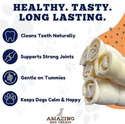 Amazing Dog Treats - Beef Cheek Rolls (6" Regular - 40 Pcs Bulk) - Safe Rawhide Alternative Dog Chew - Great for Power Chewers - Long Lasting Dog Chew - Retriever Rolls for Dogs…