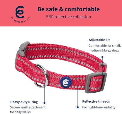 Blueberry Pet Essentials Reflective Dog Collar & Leash Set, Adjustable for Large Dogs | Safe Walking Gear for Pet Parents, Puppy Training & Daily Use LargeDogs, Very Berry