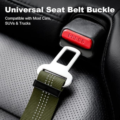 APakBak Dog Seat Belt for Car, Adjustable Dog Car Harness Seatbelt for Small Medium Large Dogs, Heavy Duty Travel Safety Restraint with Locking Aluminum Hook & Reflective Nylon Strap, Ranger Green