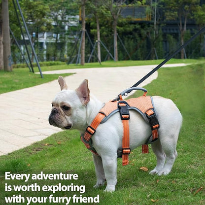 Huntboo Escape Proof Dog Harness, Escape Artist Harness, Reflective Dog Harness with Handle, Durable,Adjustable Vest for Small Medium Large Dogs Walking, Training, and Running Gear(Orange,M)