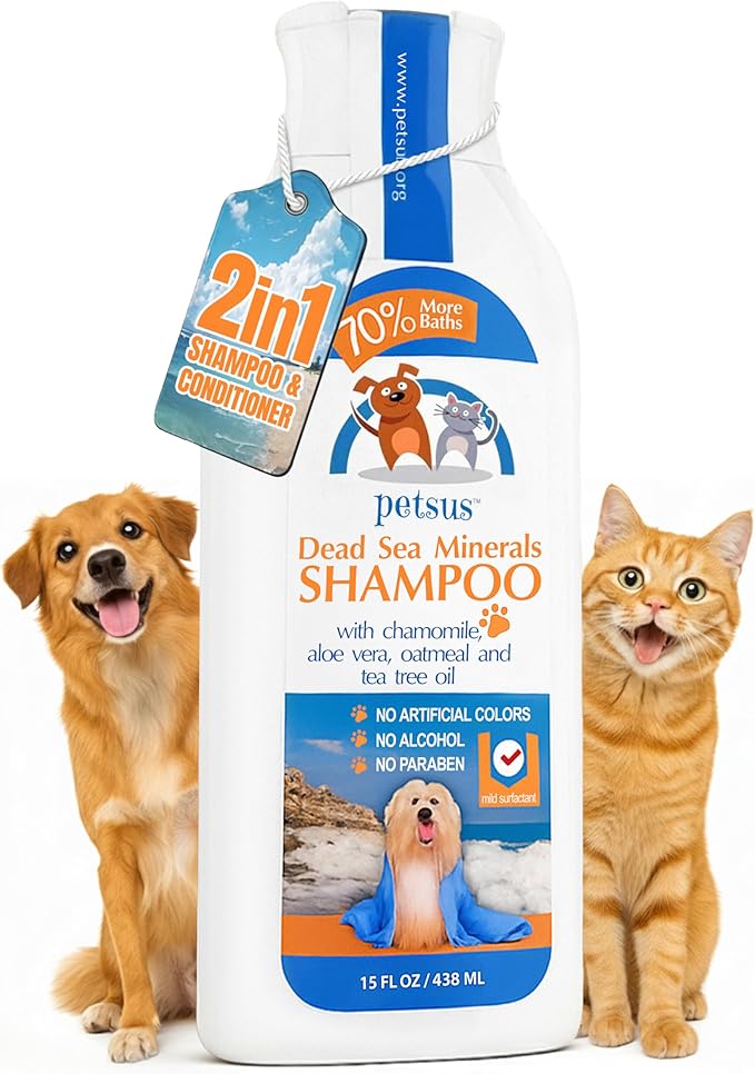 Petsus Oatmeal Dog & Cat Shampoo and Conditioner – Hypoallergenic Wash for Sensitive & Itchy Skin – Natural Detangler and Deshedding Formula with Aloe Vera & Tea Tree Oil – 15 fl oz
