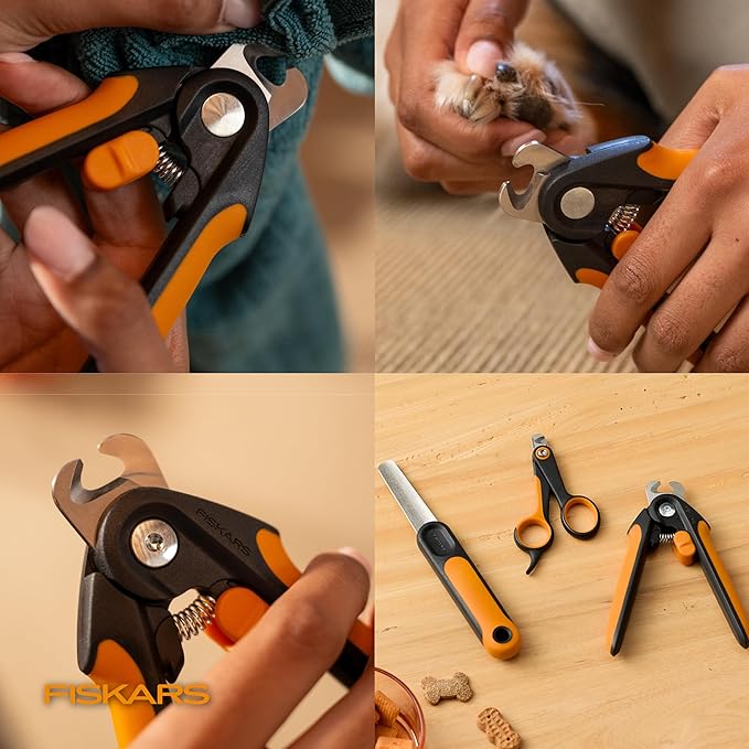Fiskars Pet Large Nail Clippers, Cat and Dog Nail Trimmers for Grooming, Pet Supplies with Semi-Circular Blade & SoftGrip Handle with Safety Lock, 5.75”, Orange/Black