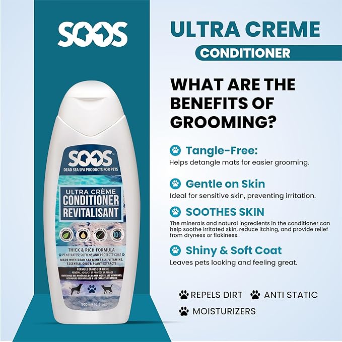 Soos Pets Ultra Crème Conditioner for Dogs and Cats | Natural Dead Sea Minerals | Smoothness, Polish Deeply | Absorbing with Vitamins Essential Oils Natural Ingredients - 500ml