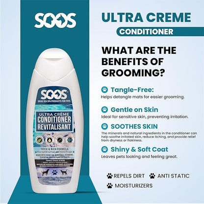 Soos Pets Ultra Crème Conditioner for Dogs and Cats | Natural Dead Sea Minerals | Smoothness, Polish Deeply | Absorbing with Vitamins Essential Oils Natural Ingredients - 500ml