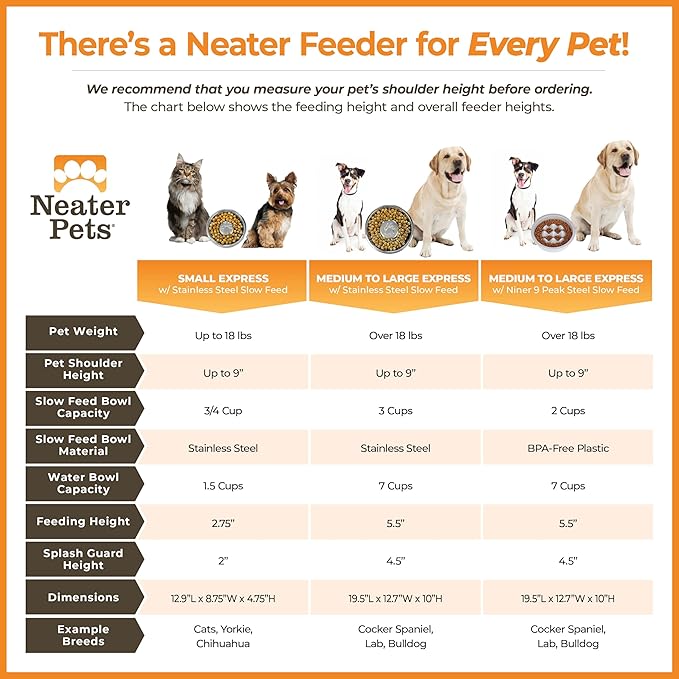 Neater Feeder Express Mess Proof Dog Bowls Elevated for Small Breed – Made in USA – No Spill Raised Slow Feeder Elevated Dog Bowl Stand, Stainless Steel Food and Water Bowl Set, Almond