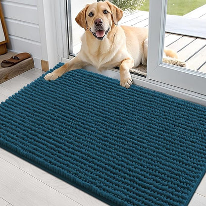 OLANLY Dog Door Mat for Muddy Paws 36x24, Ultra Absorbent Chenille Mud Doormat, Non-Slip Washable and Dirt Trapping Doormat for Indoor Entryway, Quick-Dry Indoor Pet Bed Mats for Dogs, Atlantic Blue