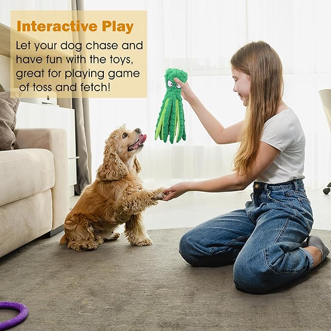 CPYOSN Dog Squeaky Toys Octopus - No Stuffing Crinkle Plush Dog Toys for Puppy Teething, Durable Interactive Dog Chew Toys for Small, Medium and Large Dogs Training and Reduce Boredom, 2 Pack