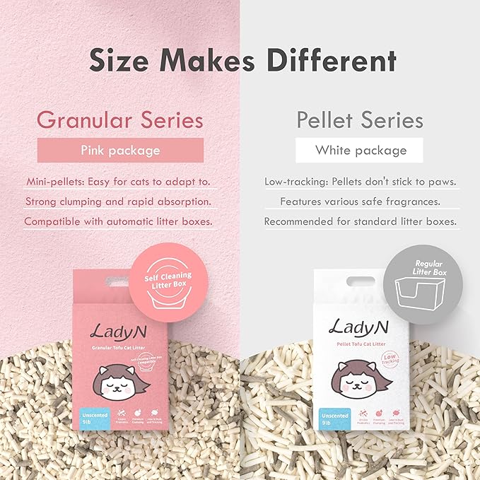Lady N Pellet Tofu Cat Litter Yosemite Woody Scent, Strong Clumping, Ultra Absorbent, Dust-Free Low Tracking, Water-Soluble, Natural Ingredients, Enviro-Probiotic for Odor Control 9lb