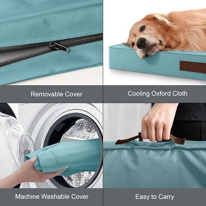 Tail Stories Outdoor Dog Bed for Small Dogs, Waterproof Dog Crate Bed for Medium Dogs Cats, Orthopedic Egg Crate Foam Pet Bed with Washable Removable Oxford Cover, Light Blue