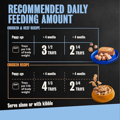 Cesar Puppy Classic Loaf in Sauce and Filets in Gravy Wet Dog Food Variety Pack, Chicken & Beef and Chicken Recipes, 3.5 oz. Easy Peel Trays, Dog Food Toppers, 12 Count (Pack of 2)