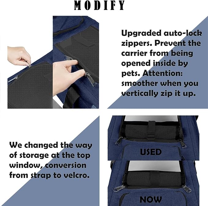 GAPZER Medium Cat Carrier Large Cat 15 lbs+ Soft Pet Carrier Small Puppy/Ventilated 2 Kittens Car Travel Bag Case/Comfy Big Maine Coons 25 Pounds/Soft-Sided Mesh Kitty Products Dark Blue