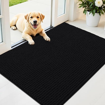 OLANLY Dog Door Mat for Muddy Paws 44x32, Ultra Absorbent Chenille Mud Doormat, Non-Slip Washable and Dirt Trapping Doormat for Indoor Entryway, Quick-Dry Indoor Pet Bed Mats for Dogs, Black