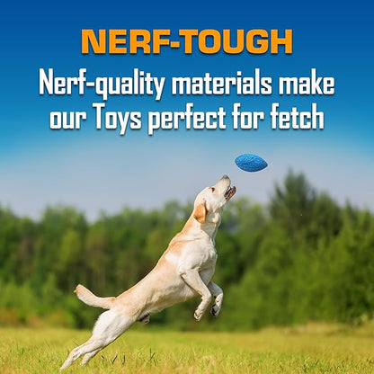 Nerf Dog Toy Gift Set, 3-Piece Set of Outdoor Dog Toys for Fetch, Includes Checker Crunch Ball, Spike LED Squeak Ball and Tire Squeak Football