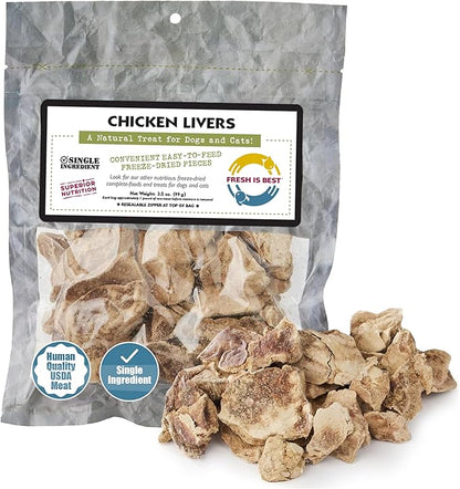Fresh Is Best Freeze Dried Dog Treats - Raw Freeze Dried Chicken Liver Treats for Dogs & Cats - Chicken Livers in Resealable Zipper Bag - High-Protein Single Ingredient Dog Treat - Made in The USA