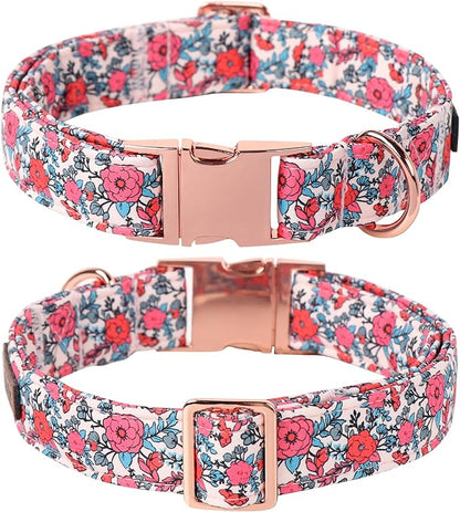 Lionet Paws Pink Flower Dog Collar, Cute Spring Dog Collar for Girl for Medium Dogs, Adjustable Cotton Flower Pet Collars for Small Medium Dogs