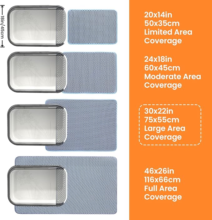 Petinstinct Extra Large Cat Litter Mat, 30x22 Inches Honeycomb Double Layer Cat Litter Trapping Mat, Non Slip Waterproof Urine Proof Large Kitty Litter Box Mat for Floor, Kitten Supplies, XL, Blue