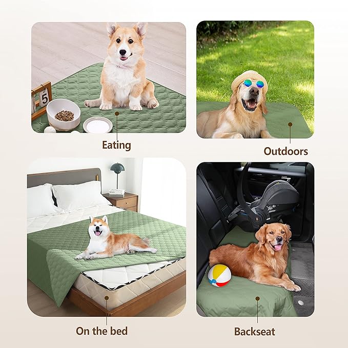 gogobunny 100% Double-Sided Waterproof Dog Bed Cover Pet Blanket Sofa Couch Furniture Protector for Puppy Large Dog Cat, Reversible (82x120 Inch (Pack of 1), Dark Green/Light Green)