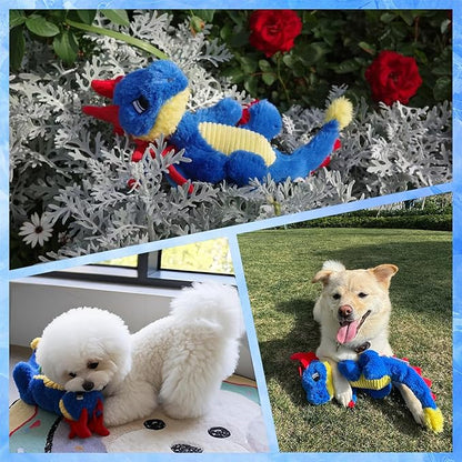 Original Blue Dinosaur Dog Toy - Soft Plush Dog Toys for Small Medium Large Dogs（13.78''） - Cute Dog Squeak Toys with 5 Crinckle Papers & 2 Squeakers