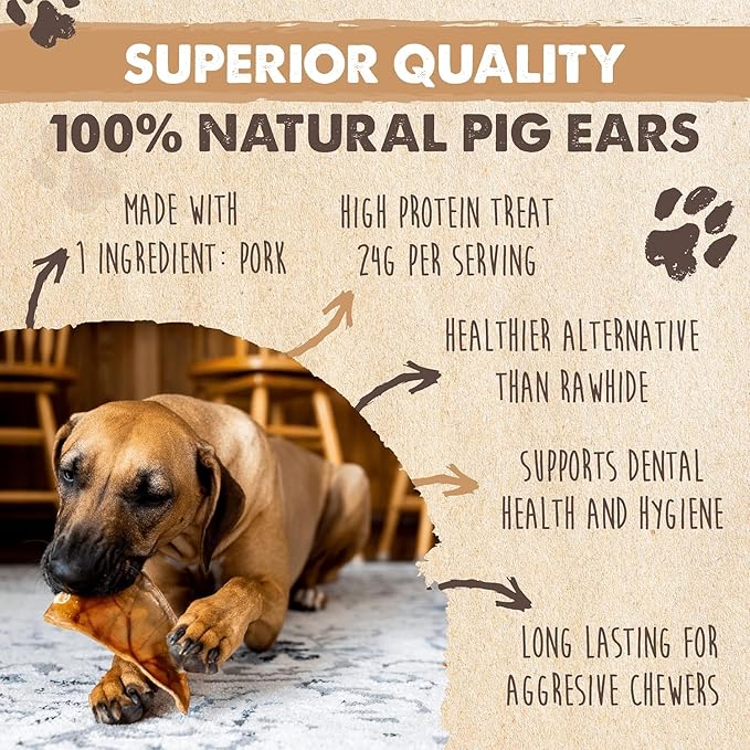 Mighty Paw Half Pig Ears for Dogs - All Natural, Single Ingredient Treats. Better Than Rawhide Pet Snacks for Small and Large/Medium Pets. Pigs Ear Dogs Chews (12 Pack)