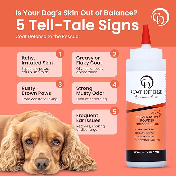 Coat Defense Daily Preventative Powder for Dogs and Cats | Anti-Itch Powder, Odor Control | Talc-Free, Non-Toxic Coat Defense for Dogs | 9 oz Precision Point