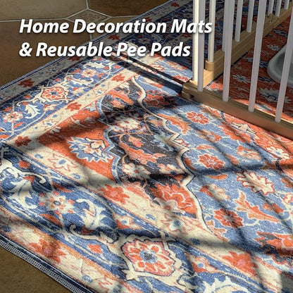 nunubaby Washable Pee Pads for Dogs, Stylish, Non-Slip and Leak-Proof Pee Pads. Reusable Potty Pads for Dogs for Crates and Floors.(Red/Floral, 72" x72" )