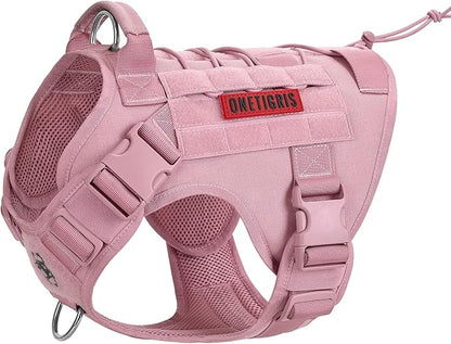 OneTigris Tactical Dog Harness Vest,No-Pull Service Dog Vest with Hook & Loop Panels,Adjustable Dog Vest Harness for Walking Hiking Training(Pink,XXS)