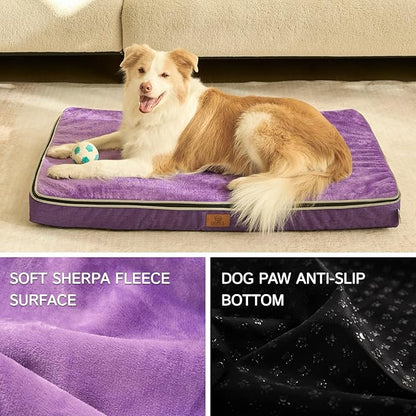 LIORCE Memory Foam XL Dog Bed - 4” Thick Orthopedic Beds for Extra Large Dogs - Waterproof Dog Bed with Removable Washable Cover & Wrap-Around Zipper - Ultimate Comfort and Easy Maintenance, Purple