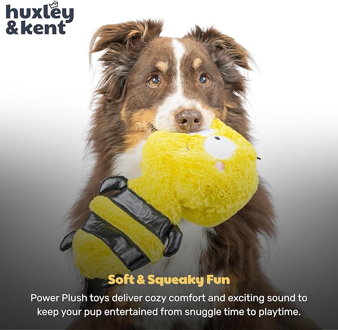 Huxley & Kent Funny Dog Toy w/Squeaker – Power Plush Squeaky Dog Toys for Small, Medium & Large Dogs – Soft Stuffed Animal for Indoor Play & Fetch - Slappies® Buzz Bee, Small