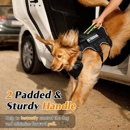WINSEE Escape Proof Dog Harness, Service Working Molle Harness with Double Handle, Tactical Pet Vest with 4 Patches for Small Medium Large Dogs Walking Hiking Hunting