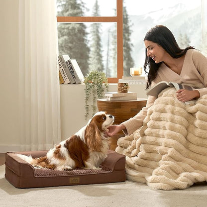 COZY KISS Orthopedic Dog Bed for Medium Size Dogs, Bolster Pet Couch with Waterproof Lining, Egg Crate Foam Sofa for Pets Up to 30 lbs, U-Shaped, 30x20x6.5 inch, Brown