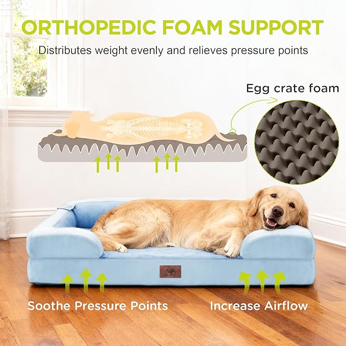 Orthopedic Dog Beds for Large Medium Dogs, Big Waterproof Memory Foam Pet Couch Bed with Removable Washable Cover, Tennis Ball Toy, 36x27