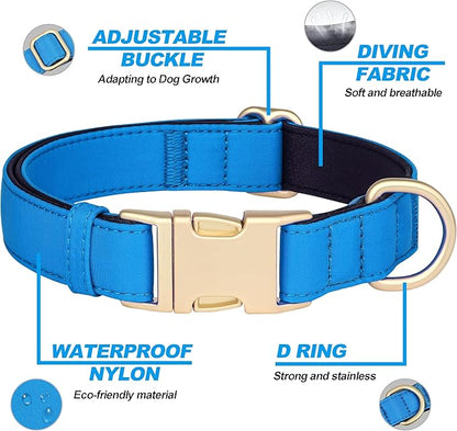 Didog Soft Padded Dog Collar for Large Dogs, Colorful and Durable Pet Collar with Quick Release Buckle, Light and Breathable for Daily Walking, Blue, L