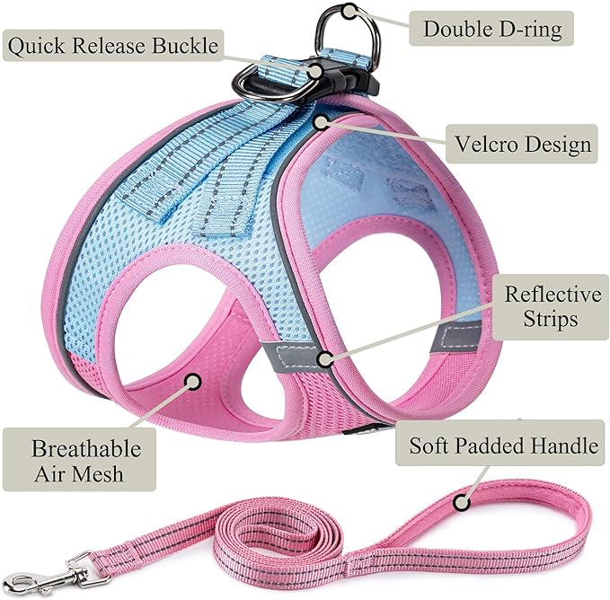 Dog Harness with Leash Set, No Pull Adjustable Reflective Step-in Puppy Pet Vest Harnesses for Small Medium Large Dogs and Cats,Pink Green M