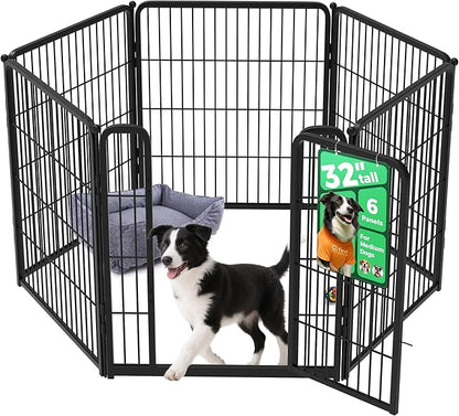 FXW Homeplus Unleashed Indoor Dog Playpen - Stress-Free and Safe Play, Heavy Duty 32 Inch 6 Panels Dog Pen for Small and Medium Dogs, Black│Patented