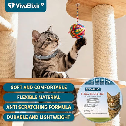 Flea and Tick Collar for Cats 2 Pack, 12 Months of Cat Flea Collar Protection 2 Collars Made with Premium Plant Based Essential Oil Waterproof and Natural Treatment Prevention Free Comb